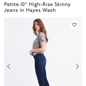 NWT Madewell-Petite 10" Skinny Jeans in Hayes Wash